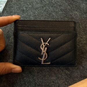 Saint Laurent Black Quilted Card Case with Silver YSL Emblem